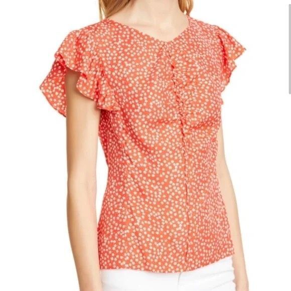 Rebecca Taylor Maui Fleur Dot Ruched Top – Red Floral Silk – Size 10 – $295 MSRP - Picture 1 of 10
